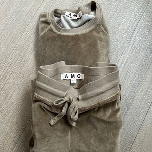 AMO Velour Set Olive Green/Brown Size S